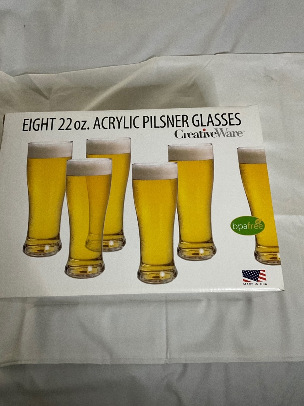 Set of 6 CreativeWare‎ 22 oz Clear Acrylic Pilsner Glasses with Box - New